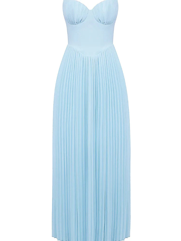 Valentina™| Abito lungo plissettato blu oceano