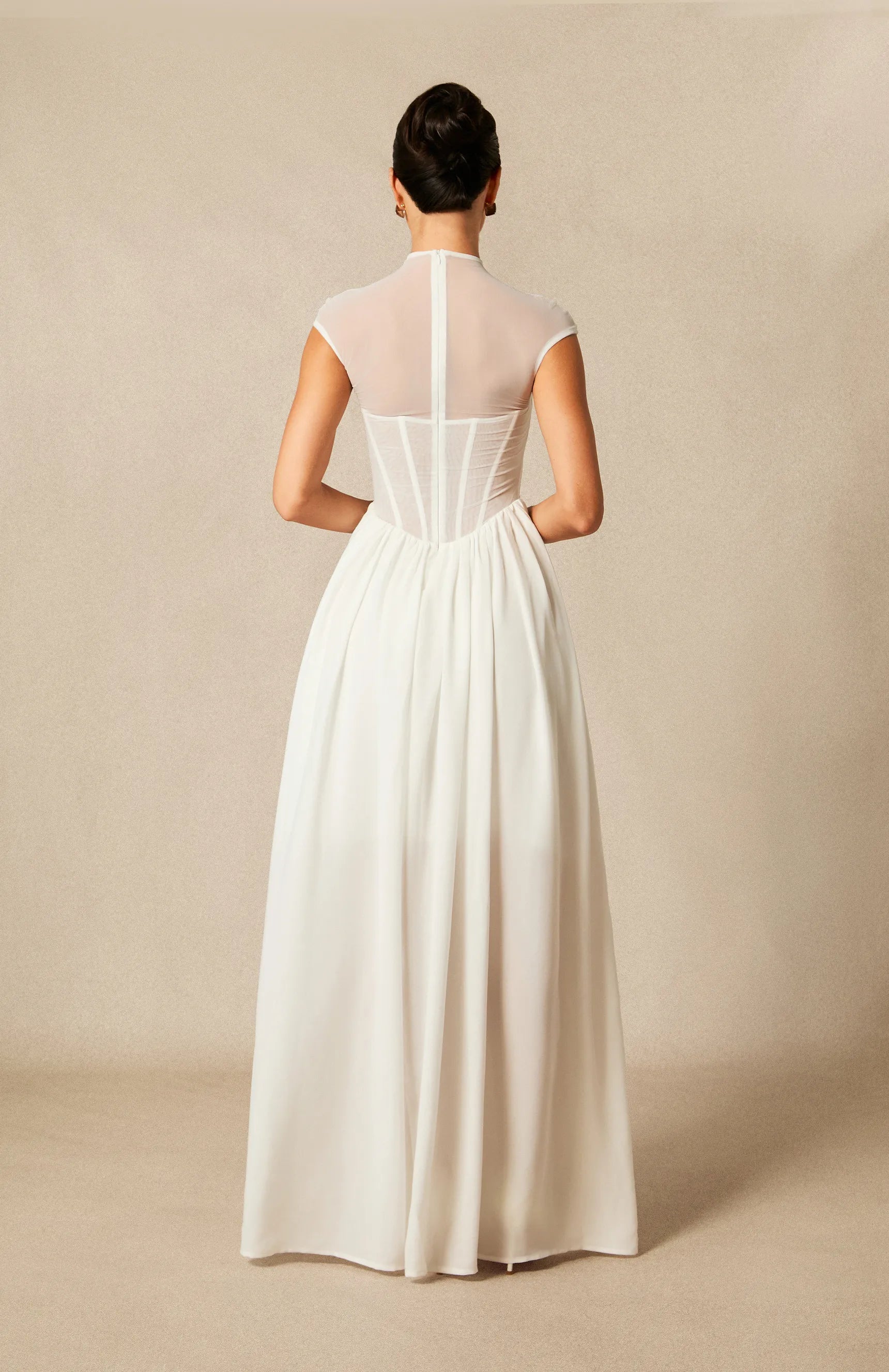 Alyssa - White Cap Sleeve Corset Maxi Dress