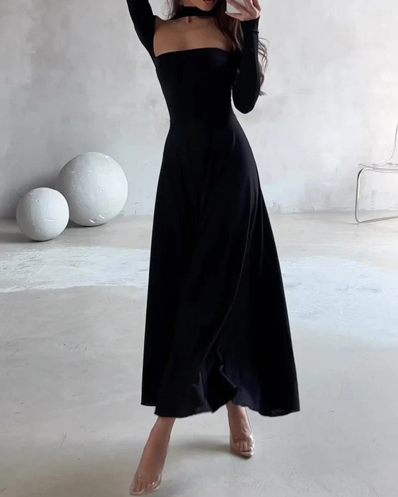 Valentina™| Abito elegante a maniche lunghe tinta unita