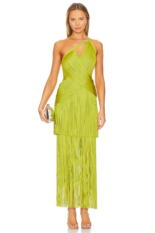 Valentina™| Abito midi monospalla con nappine