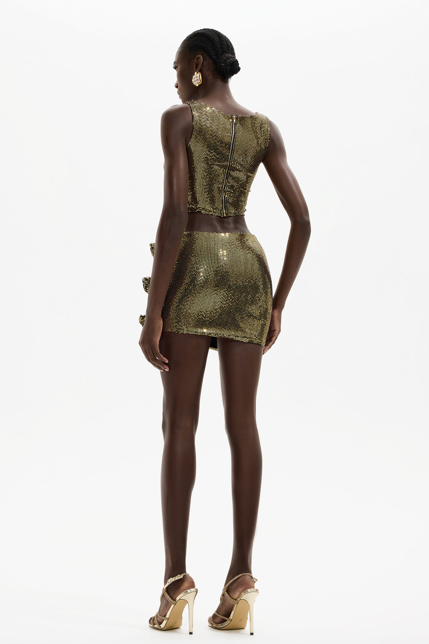 Valentina™| Set top e minigonna con paillettes e fiori 3D