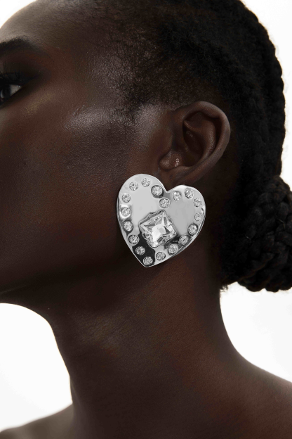 Valentina™| Orecchini in metallo a forma di cuore con strass