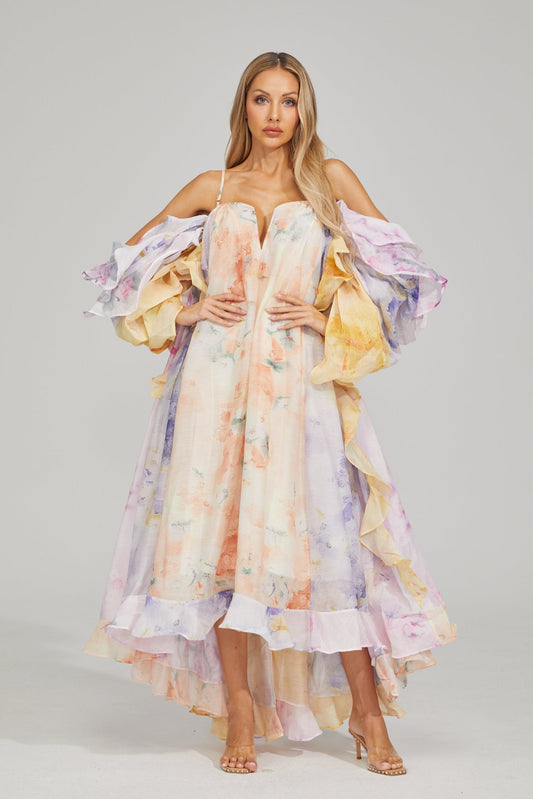 Valentina™| Maxi abito con volant floreale