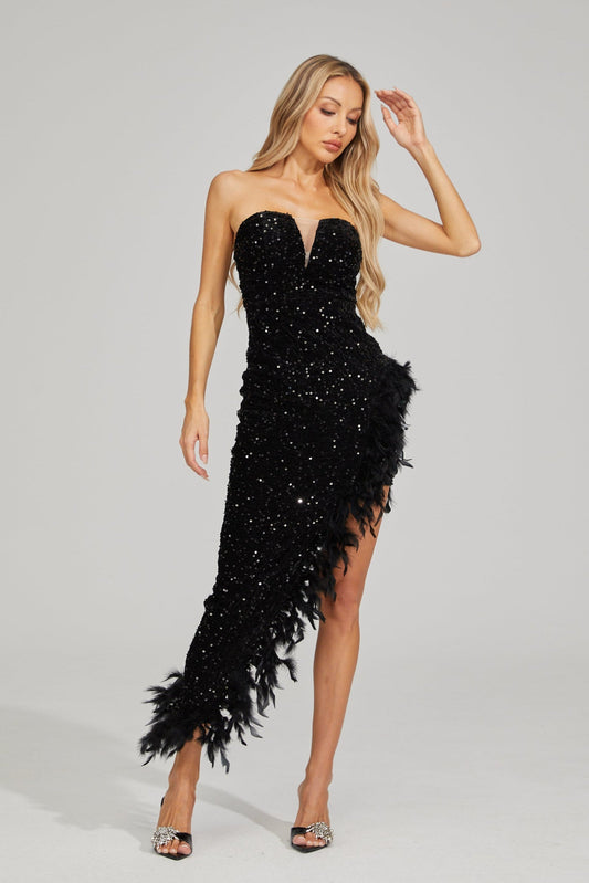 Valentina™| Maxi abito nero con paillettes