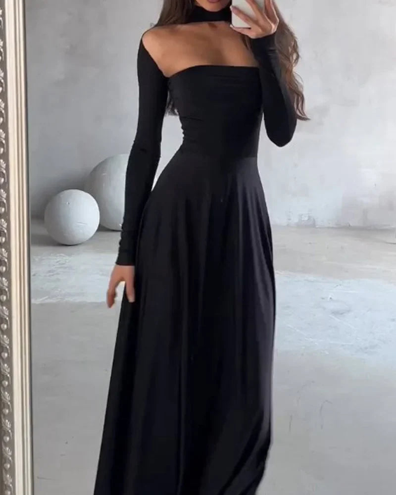 Valentina™| Abito elegante a maniche lunghe tinta unita