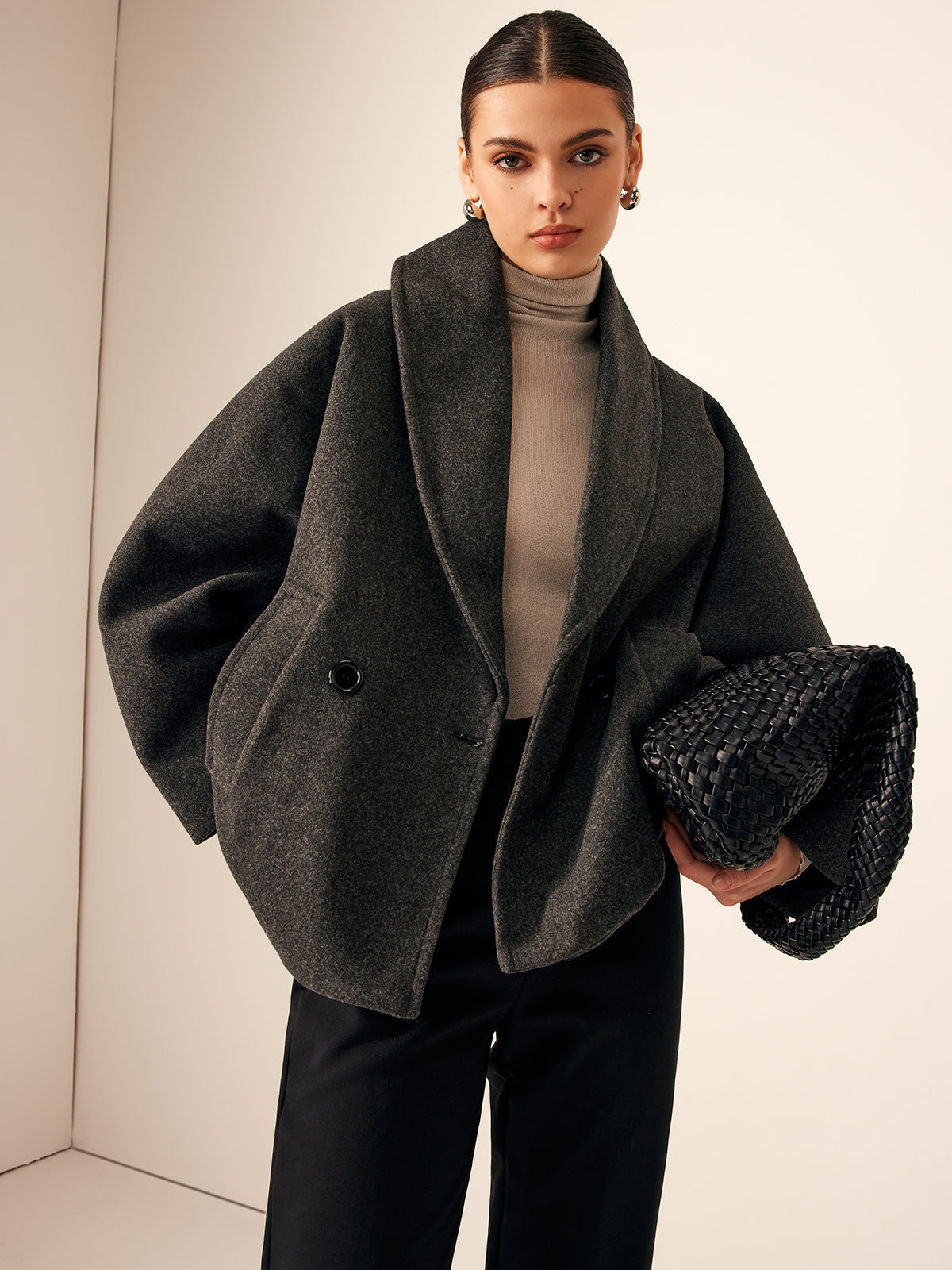 Valentina™| Cappotto in lana con tasche in tweed