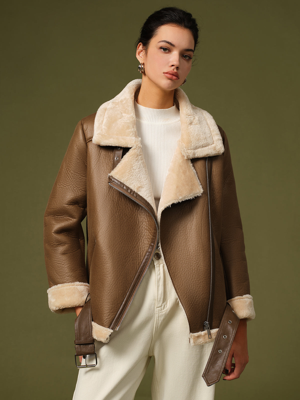 Valentina™| Giacca in Shearling con Cintura e Zip