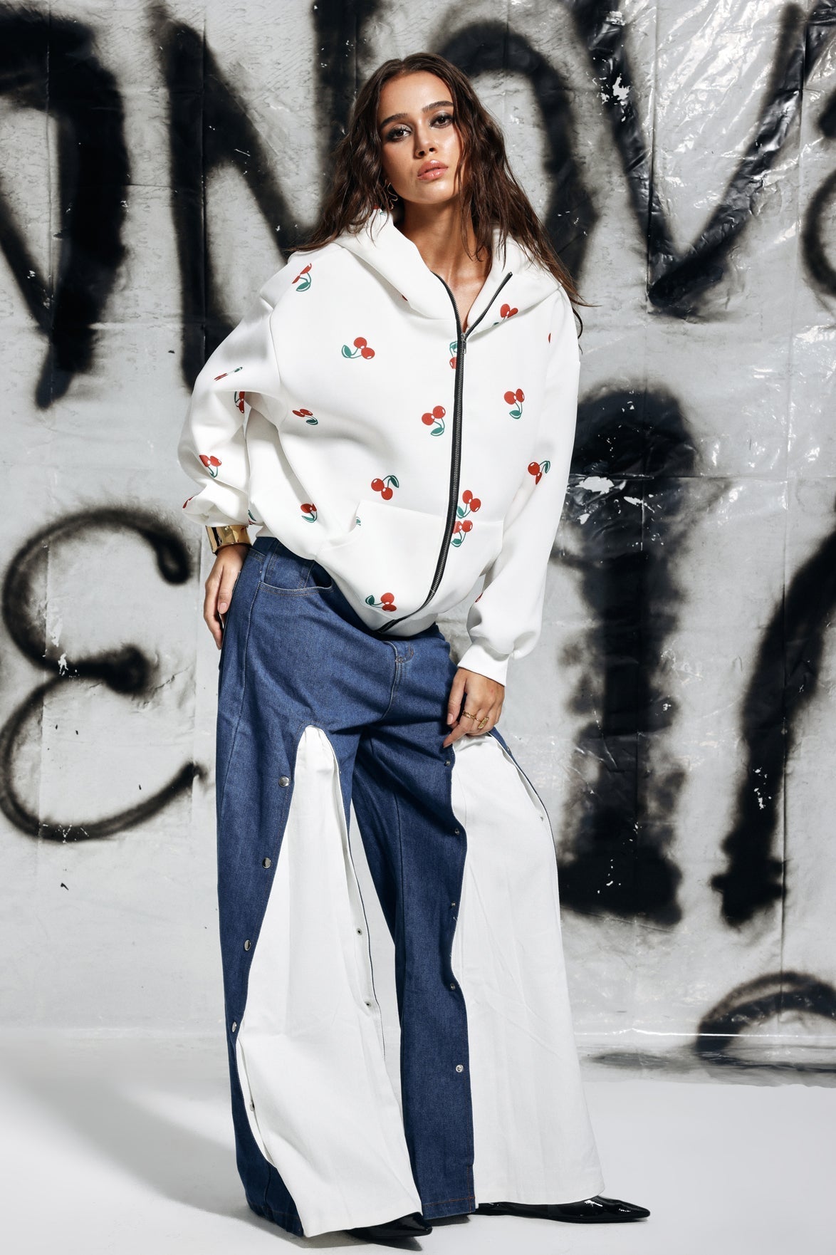 Valentina™| Cherry felpa con cappuccio stampata a maniche lunghe