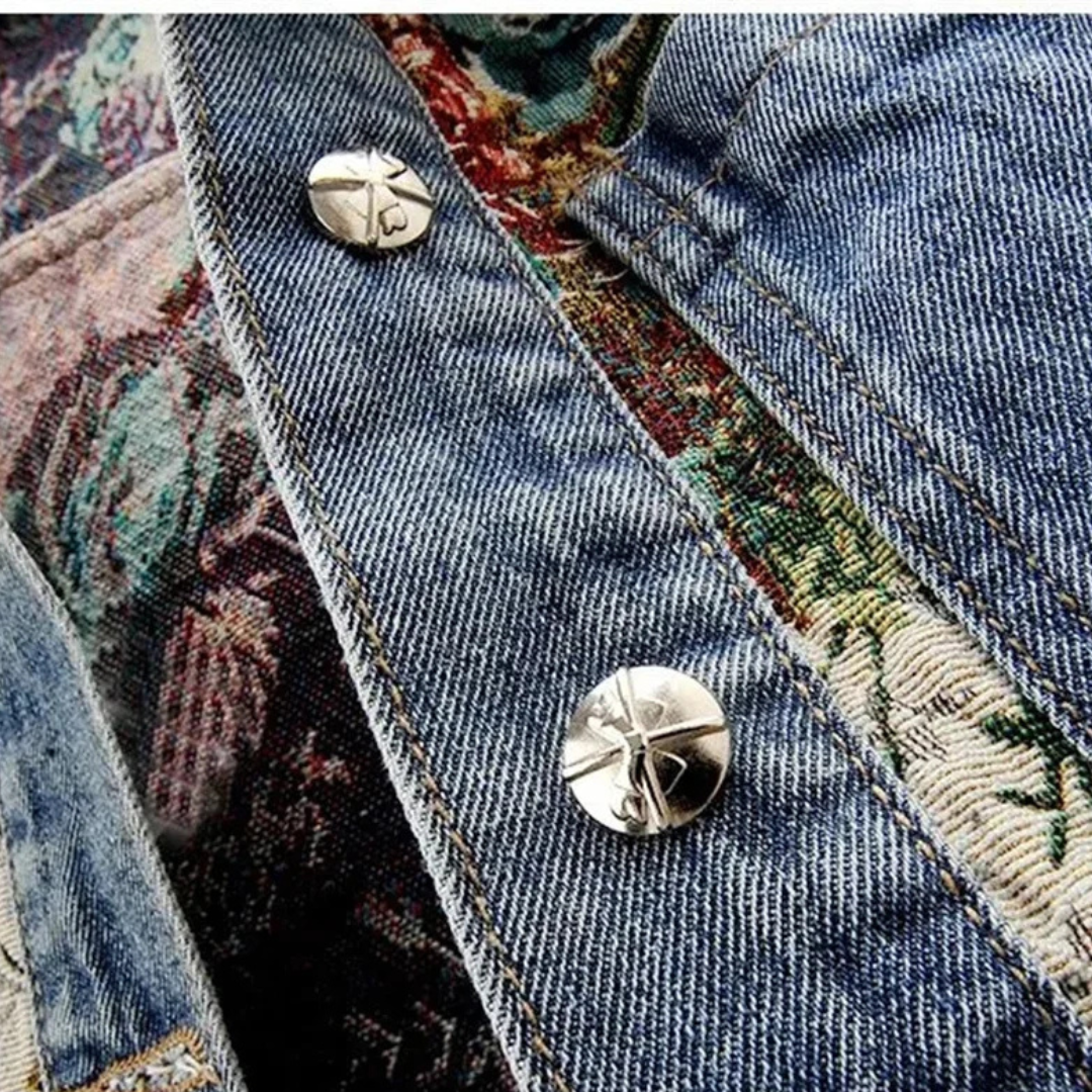 Sofia Amoretti Giacca in Denim Floreale Retrò