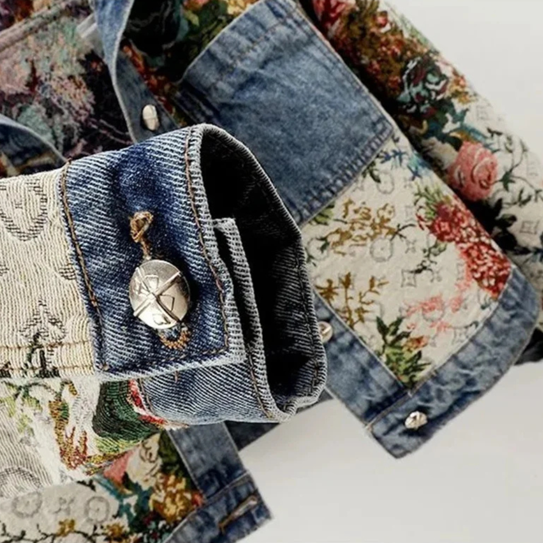 Sofia Amoretti Giacca in Denim Floreale Retrò