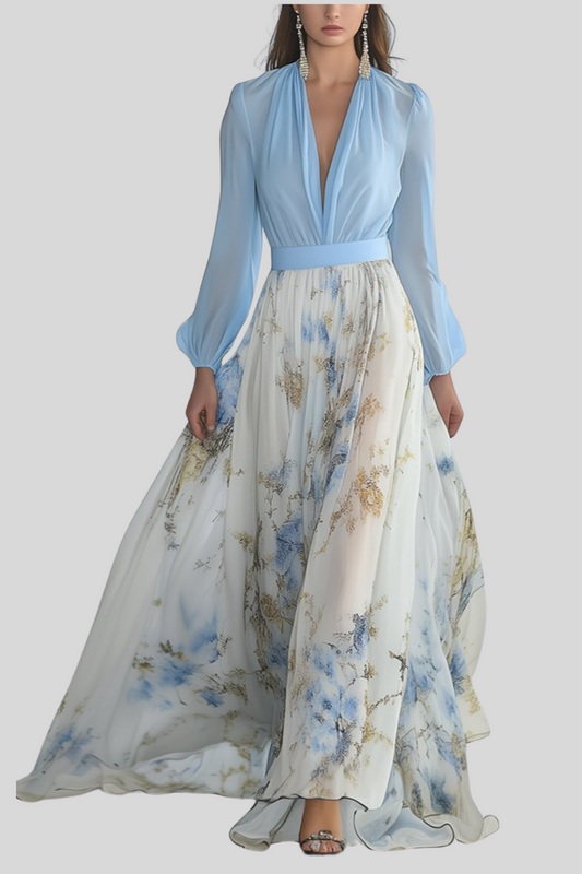 Fior di Cielo- Abito Lungo Con Stampa Floreale