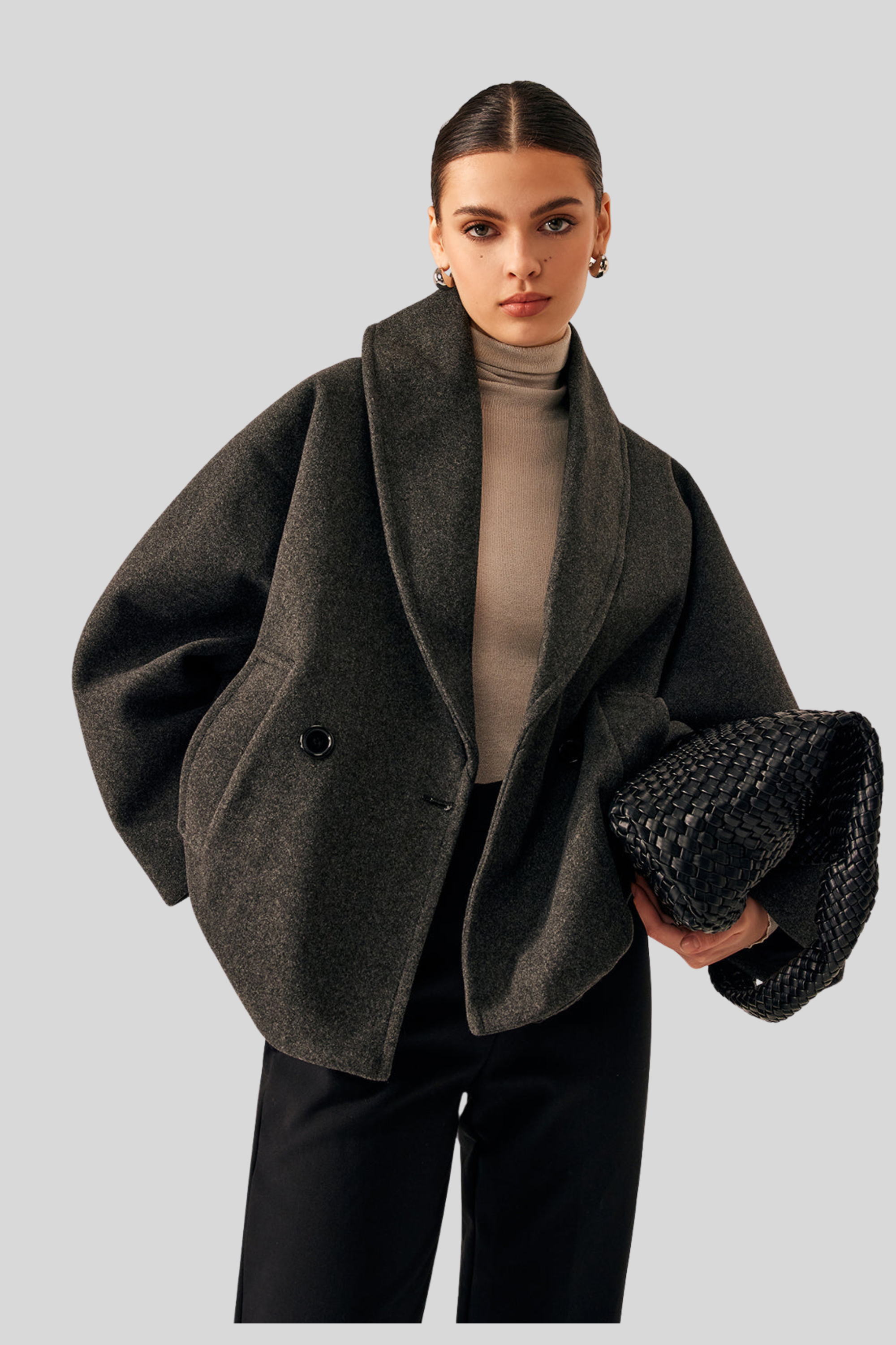 Valentina™| Cappotto in lana con tasche in tweed