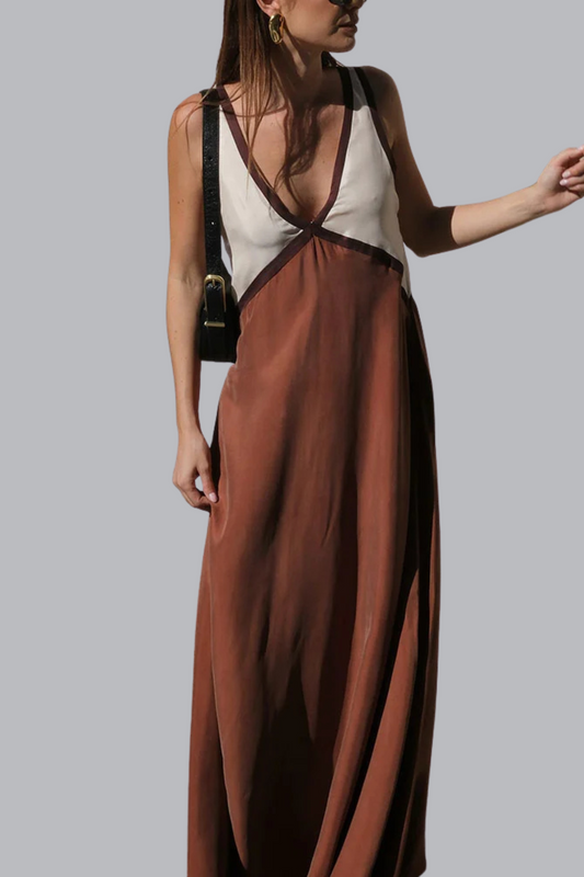 Velluto Sottile – Abito chic con scollo a V e colori a contrasto