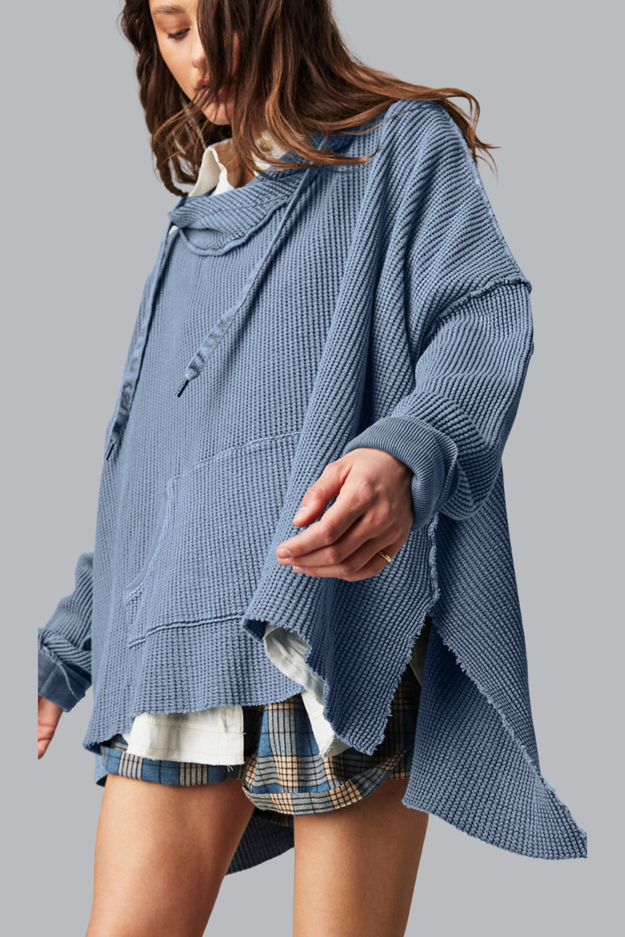 Felpa con cappuccio oversize a maglia waffle - Giulia