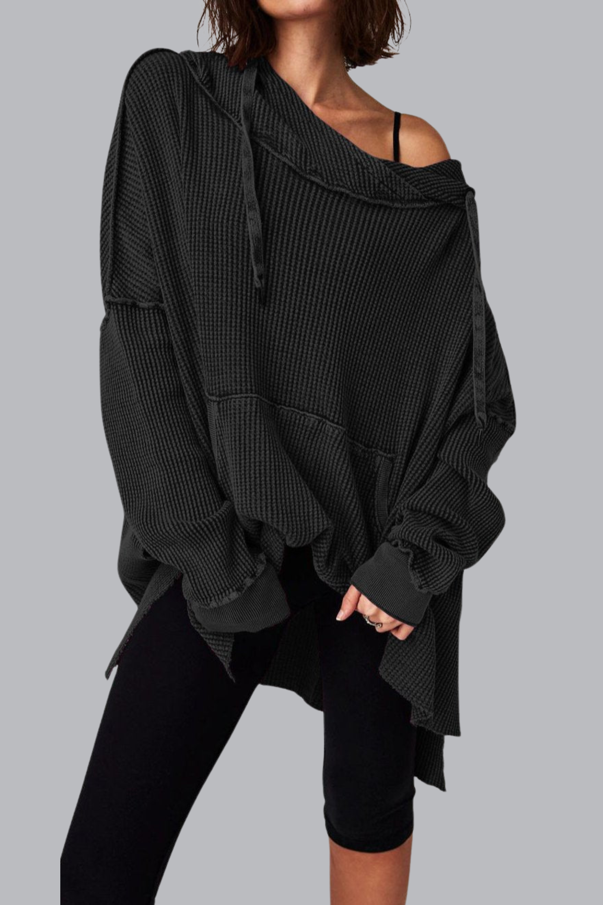 Felpa con cappuccio oversize a maglia waffle - Giulia