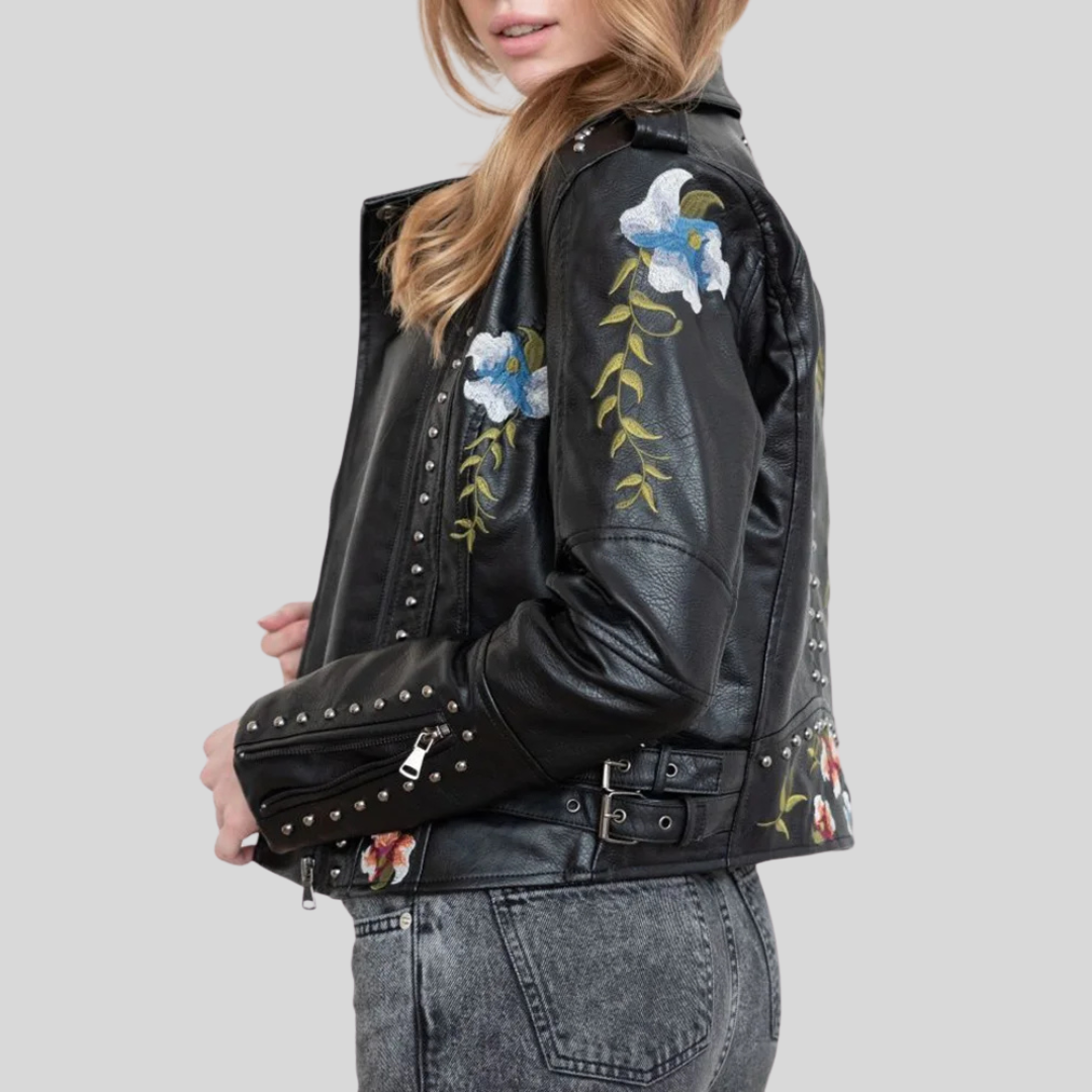 GIACCA IN PELLE EMILIA-CALOU CON RICAMO FLOREALE RÉTRO