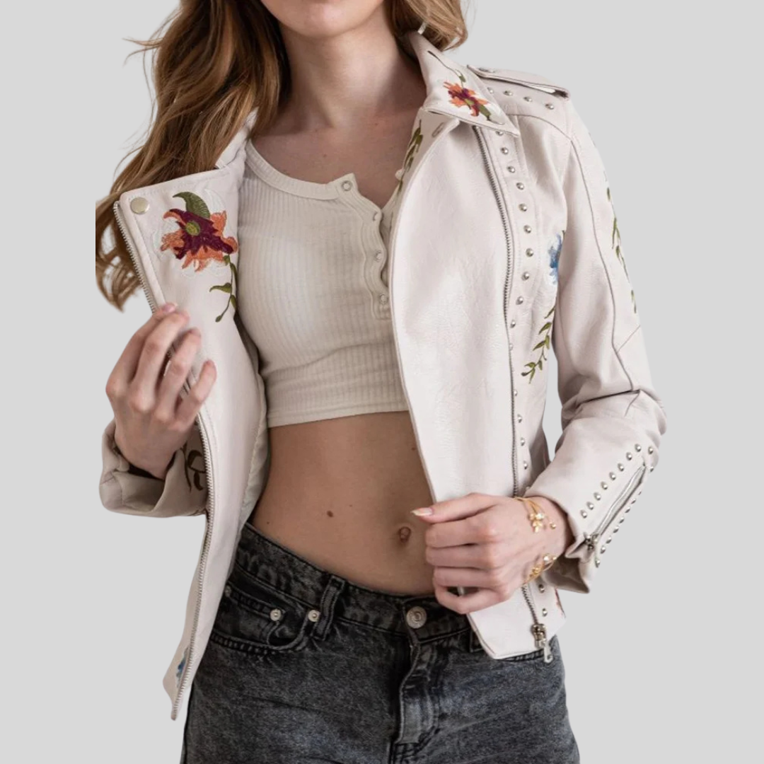GIACCA IN PELLE EMILIA-CALOU CON RICAMO FLOREALE RÉTRO