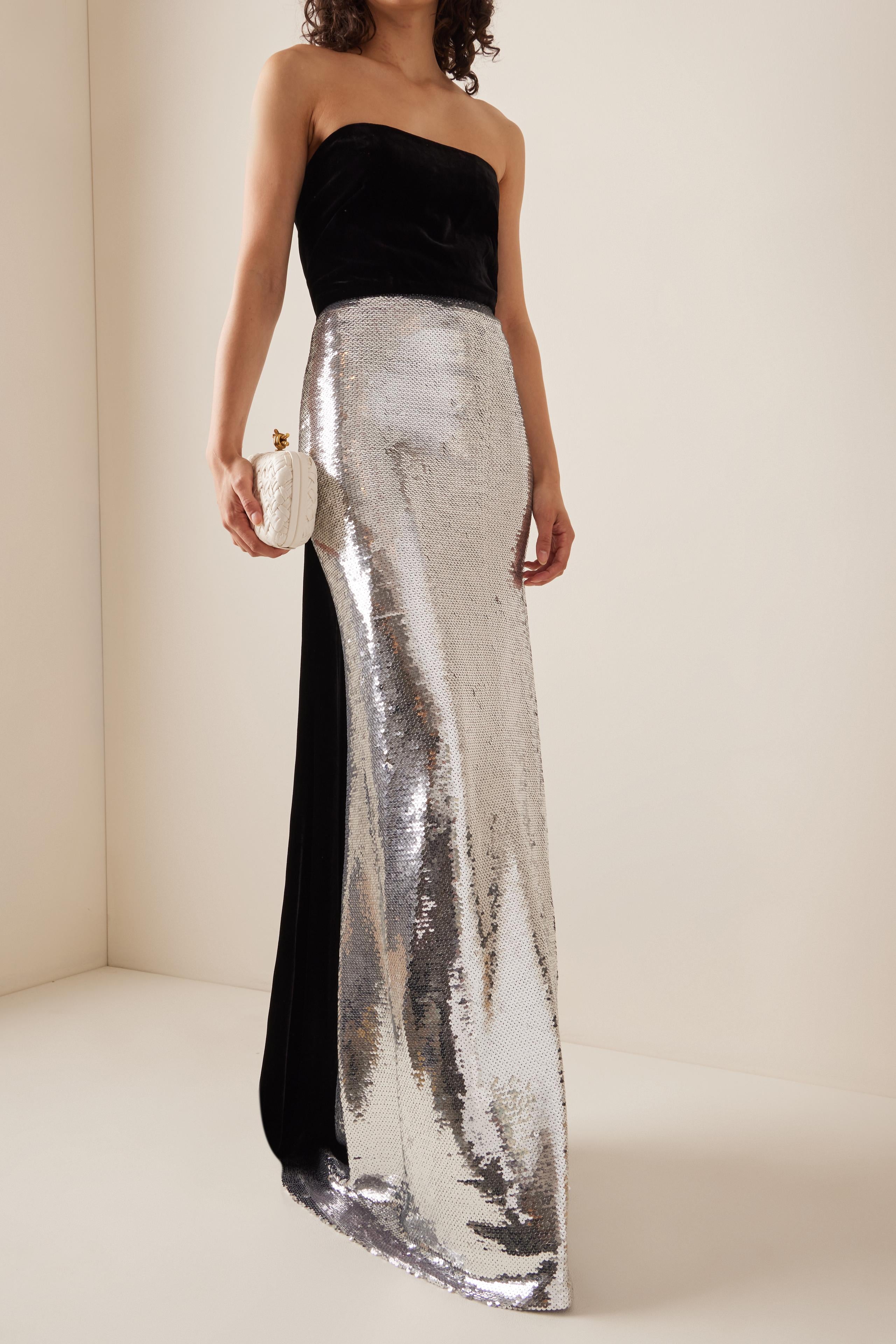 Valentina™| Maxi abito con paillettes fuori dalla spalla