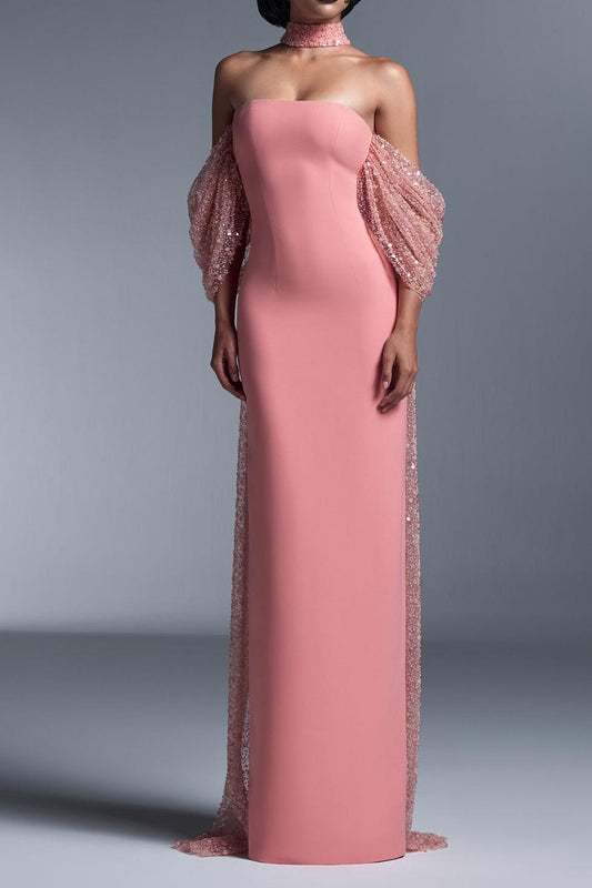 Valentina™| Abito off-shoulder con maniche a cappuccio in paillettes