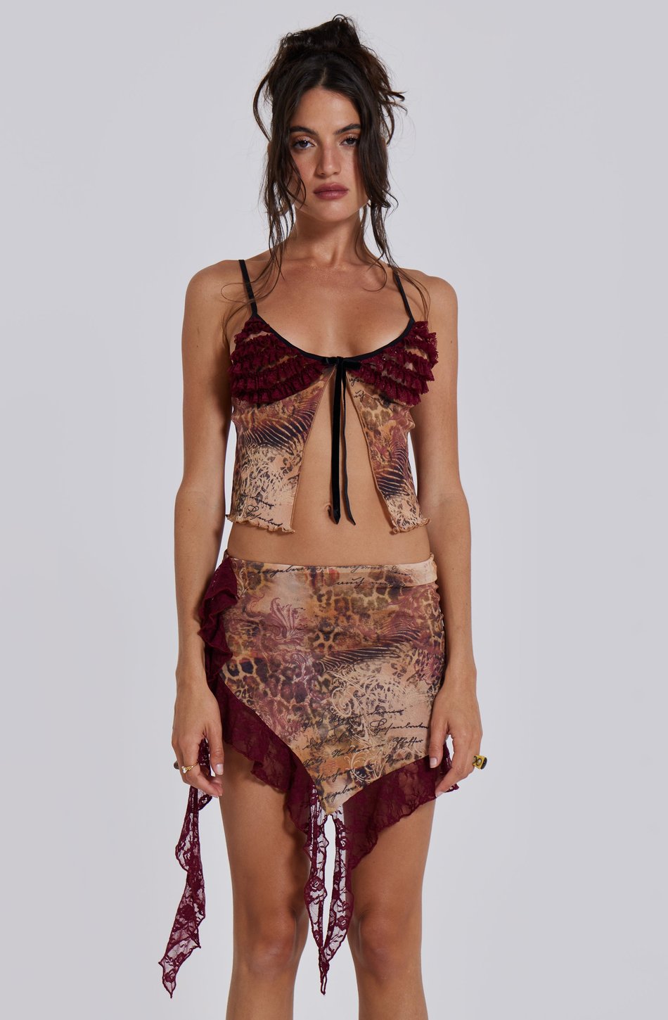 Valentina™| Set top e minigonna in pizzo a rete