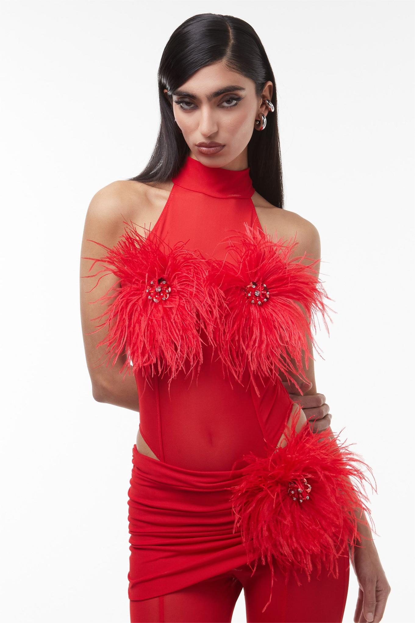 Valentina™| Set body e pantaloni con piume