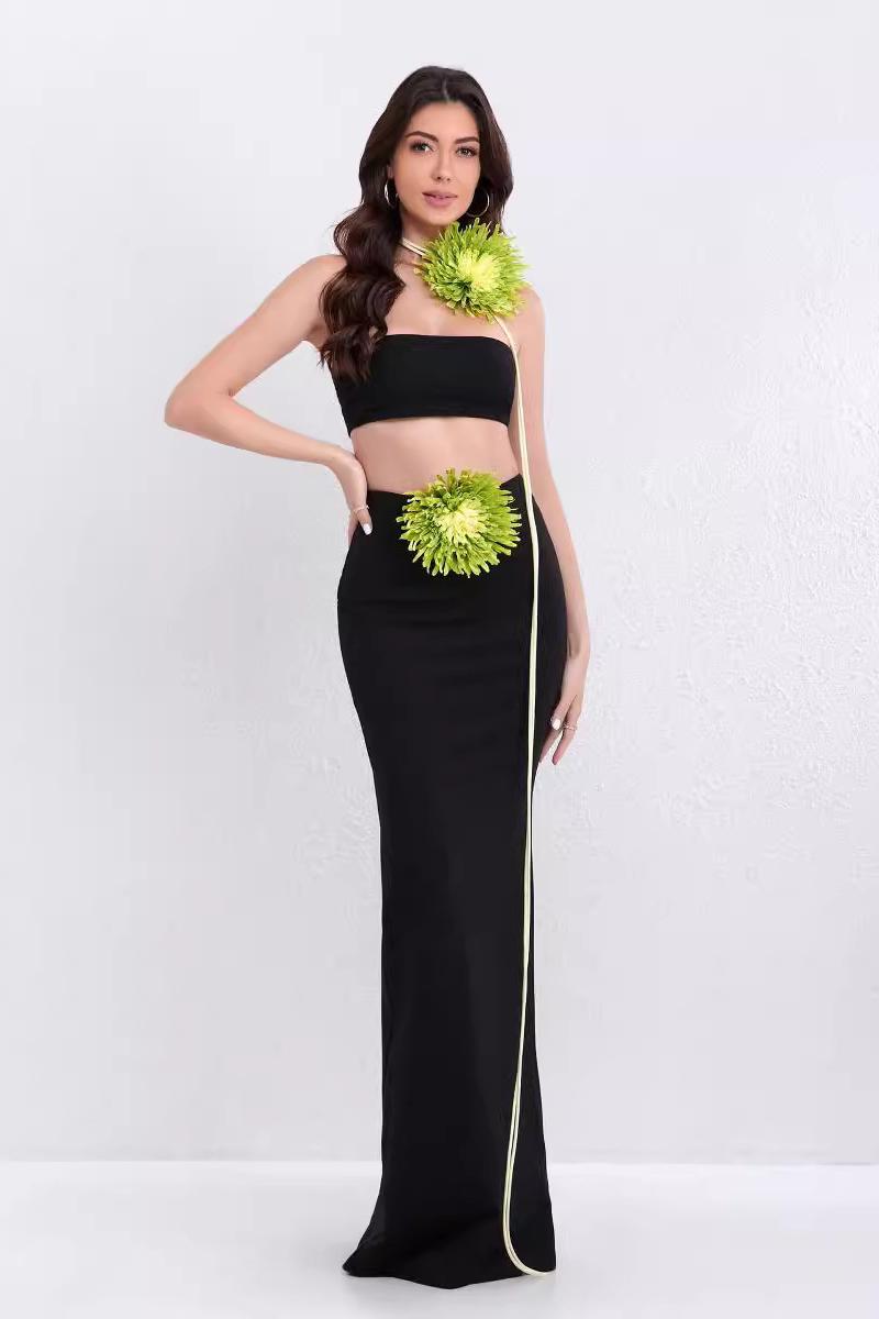 Valentina™| 3D Flower Top & Maxi Skirt Set