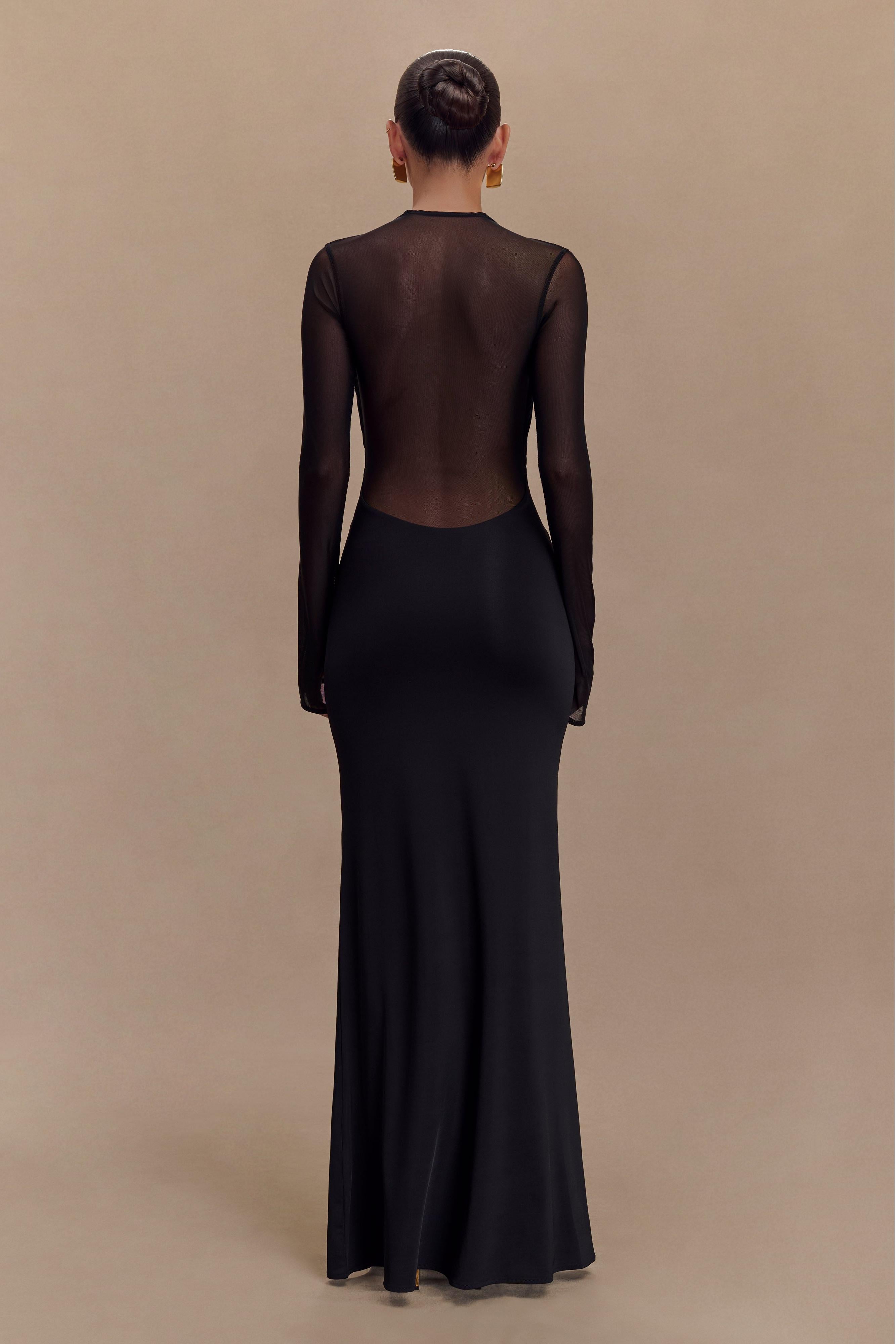 Valentina™| Abito midi a maniche lunghe con scollo a rete