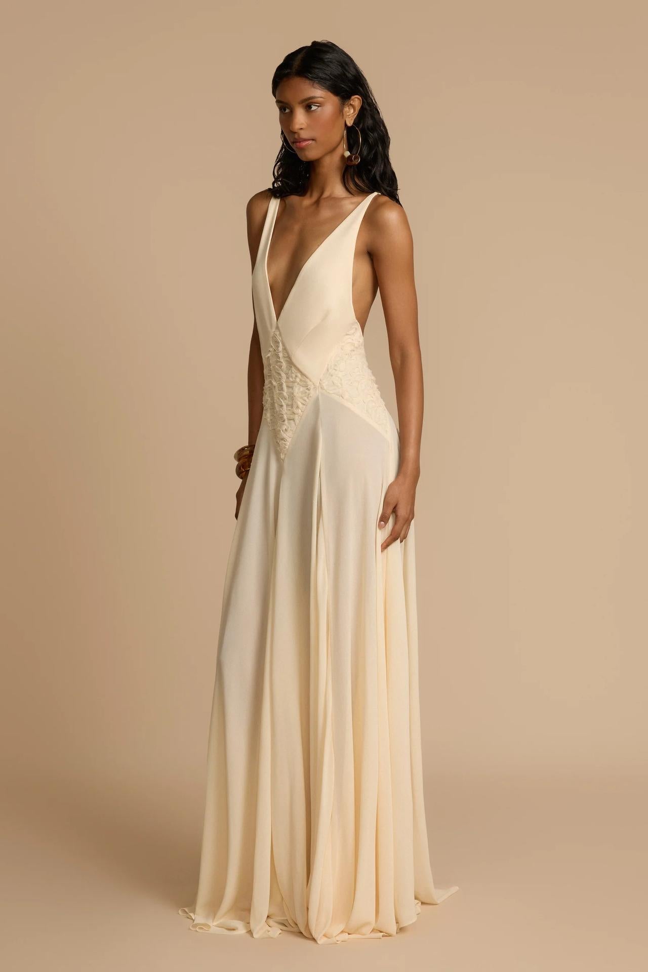 Valentina™| Abito midi in pizzo con profondo scollo a V in chiffon