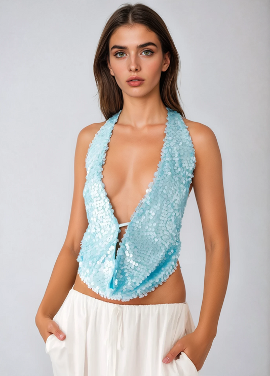 LUNA Azzurro Cowl Top