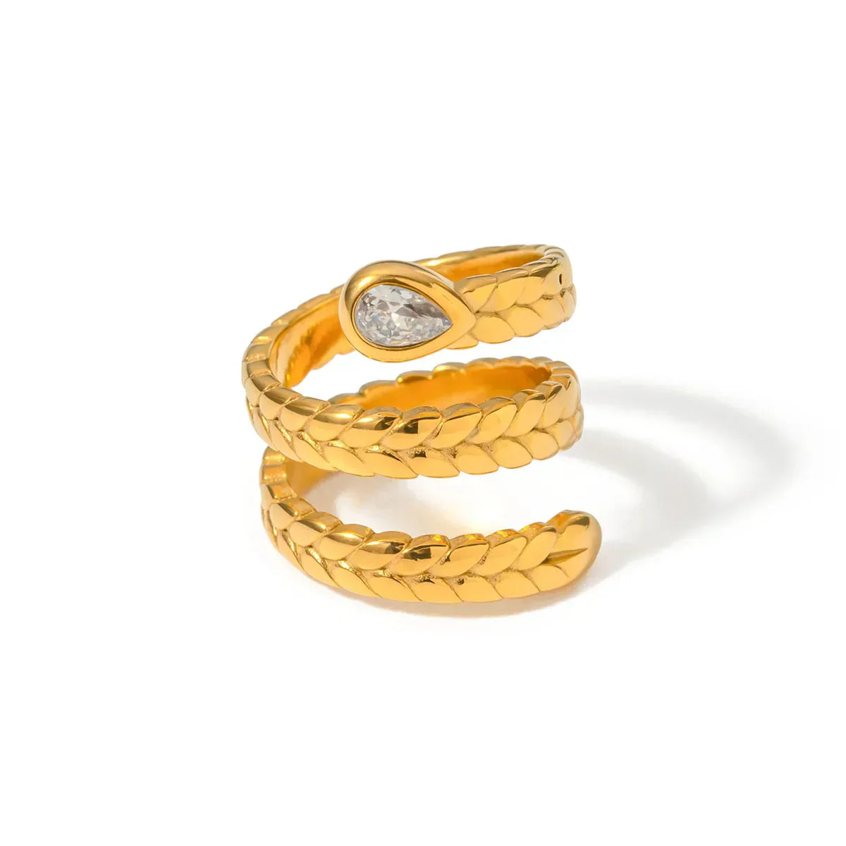 Triple Wrap Diamond Eye Leaf Textured Ring