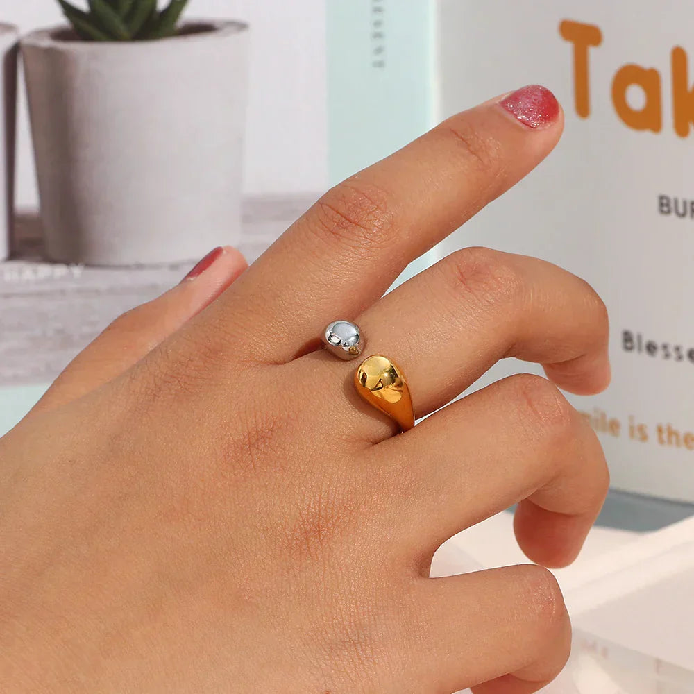 Modern Two Tone Droplet Ring