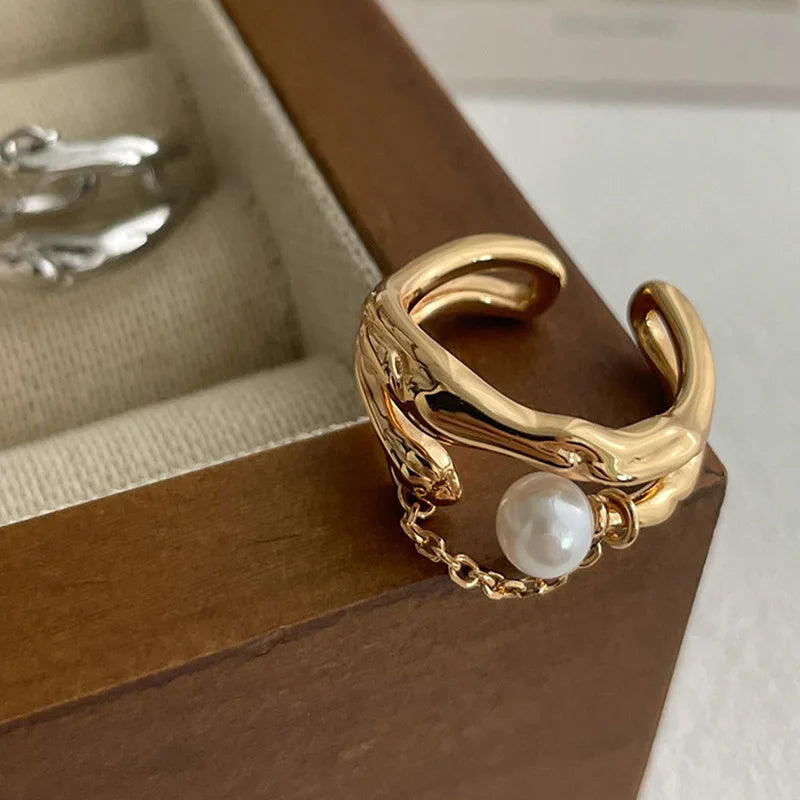 S925 Layered Antique Inspired Pearl Ring