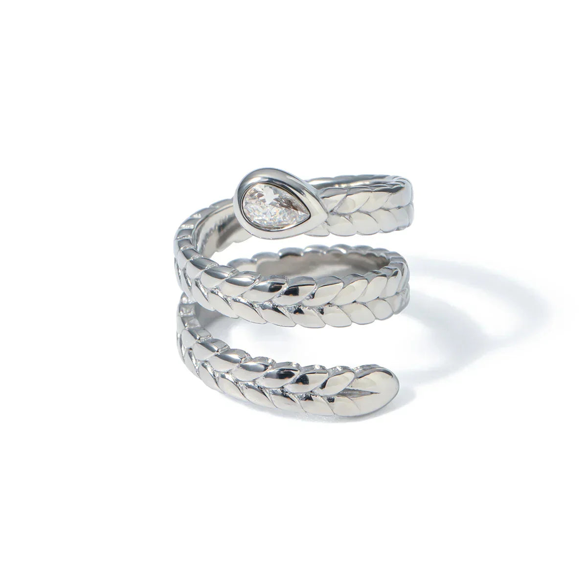 Triple Wrap Diamond Eye Leaf Textured Ring