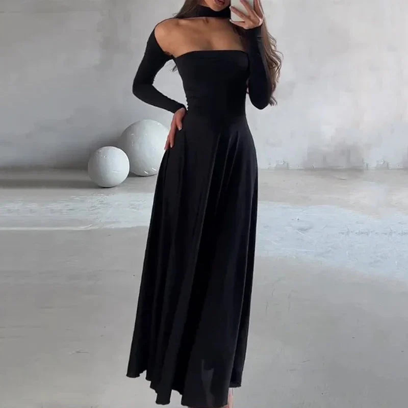 Valentina™| Abito elegante a maniche lunghe tinta unita