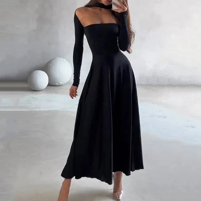 Valentina™| Abito elegante a maniche lunghe tinta unita