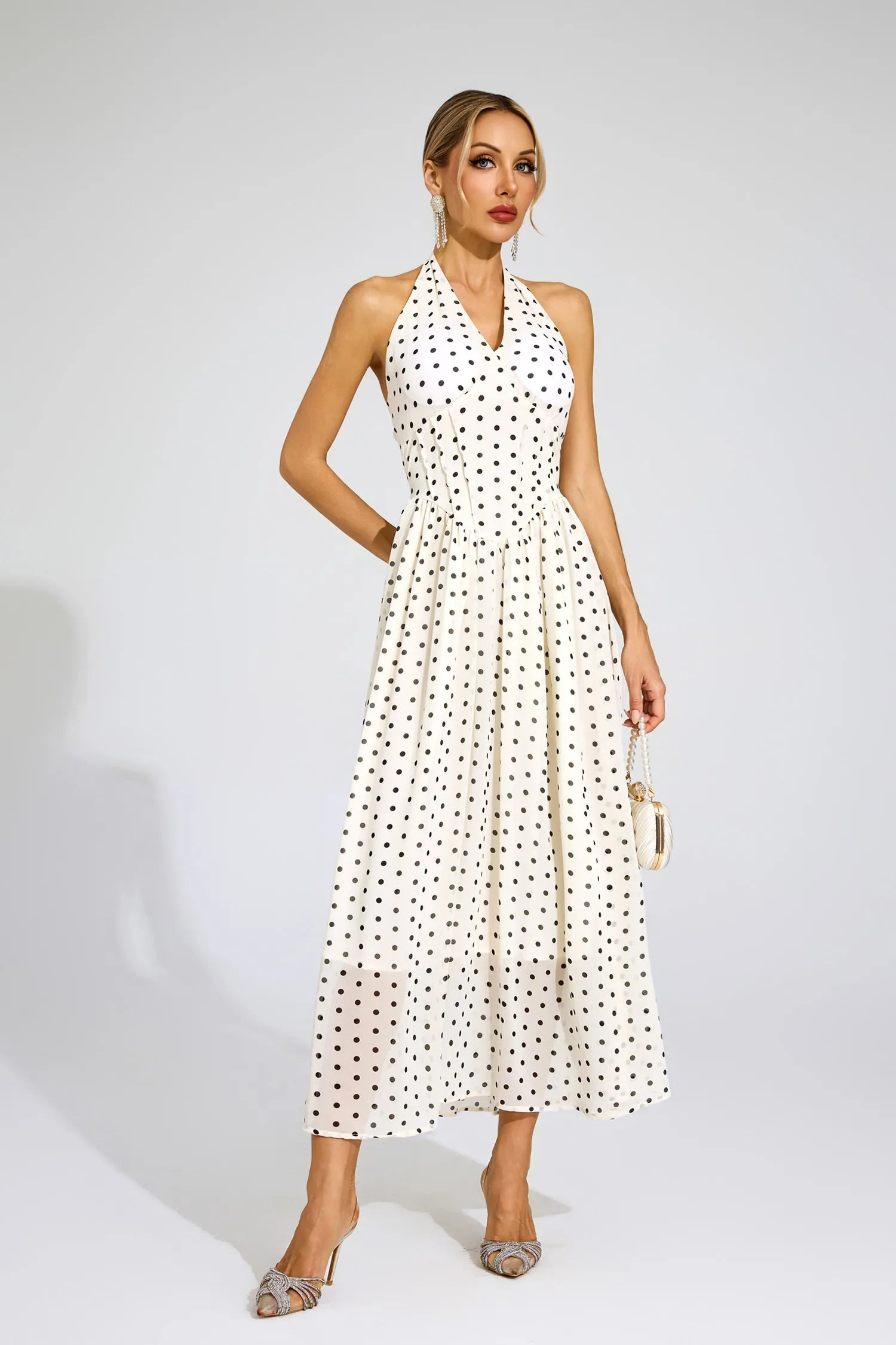 Alliana - White Polka Dot Maxi Dress