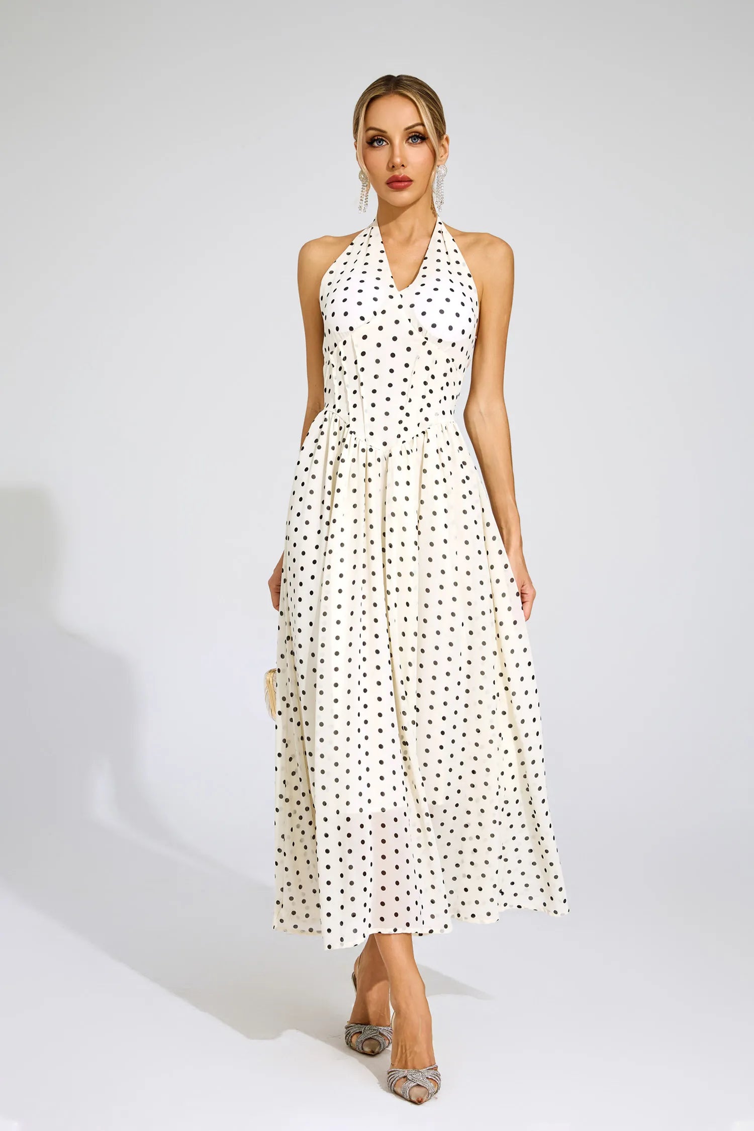 Alliana - White Polka Dot Maxi Dress
