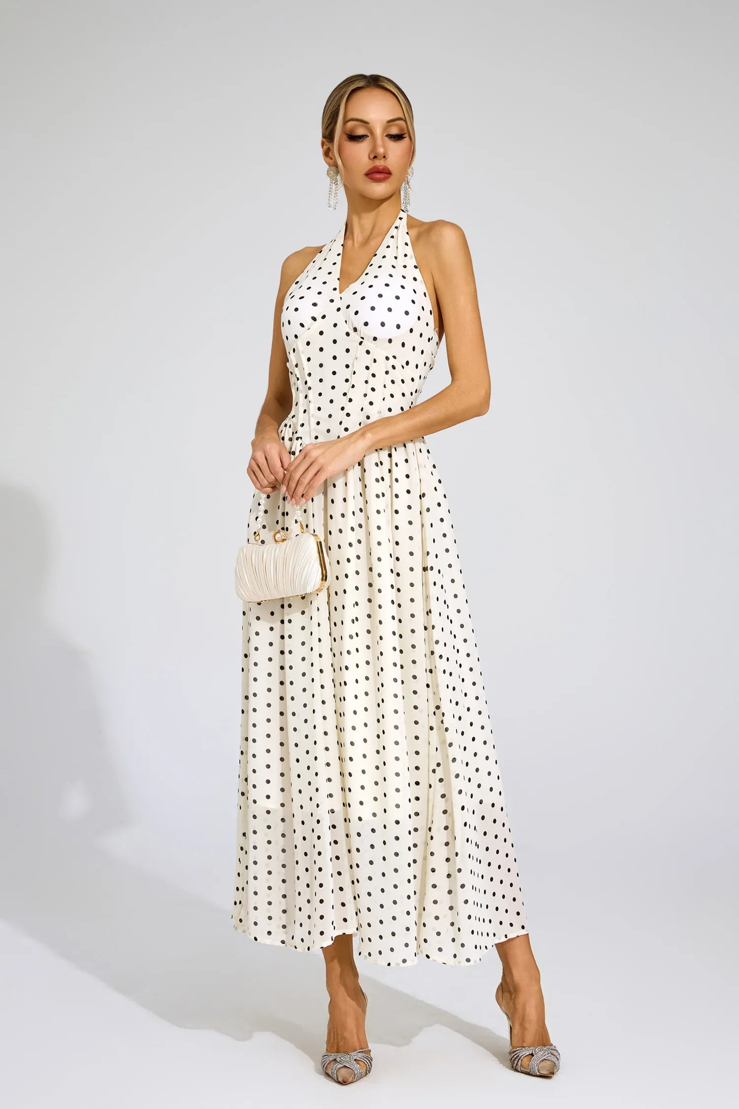 Alliana - White Polka Dot Maxi Dress