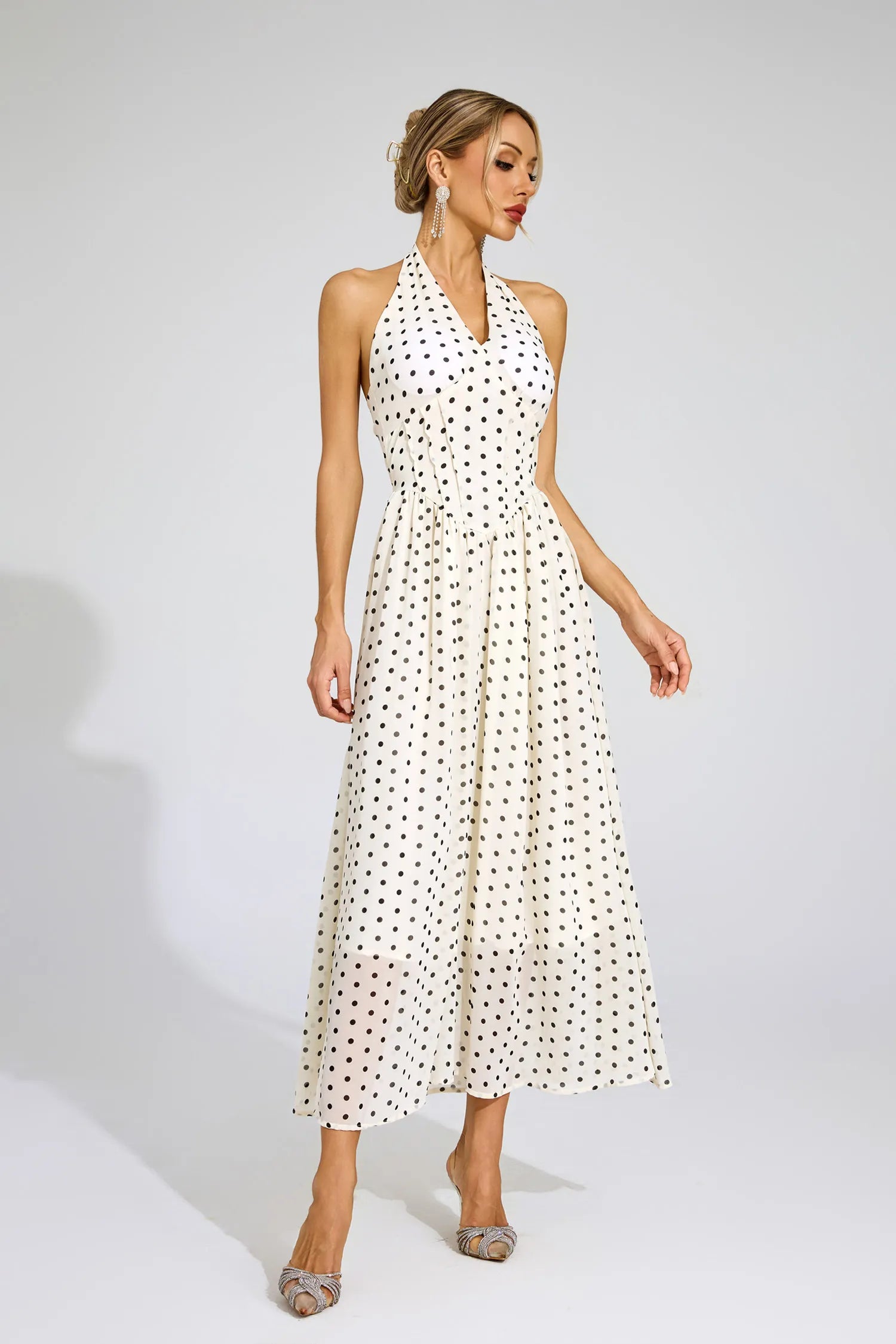 Alliana - White Polka Dot Maxi Dress