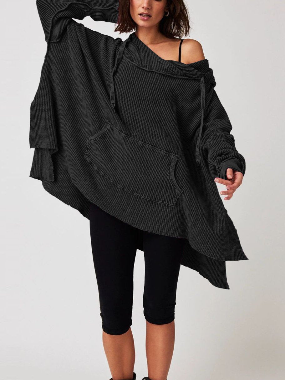 Felpa con cappuccio oversize a maglia waffle - Giulia