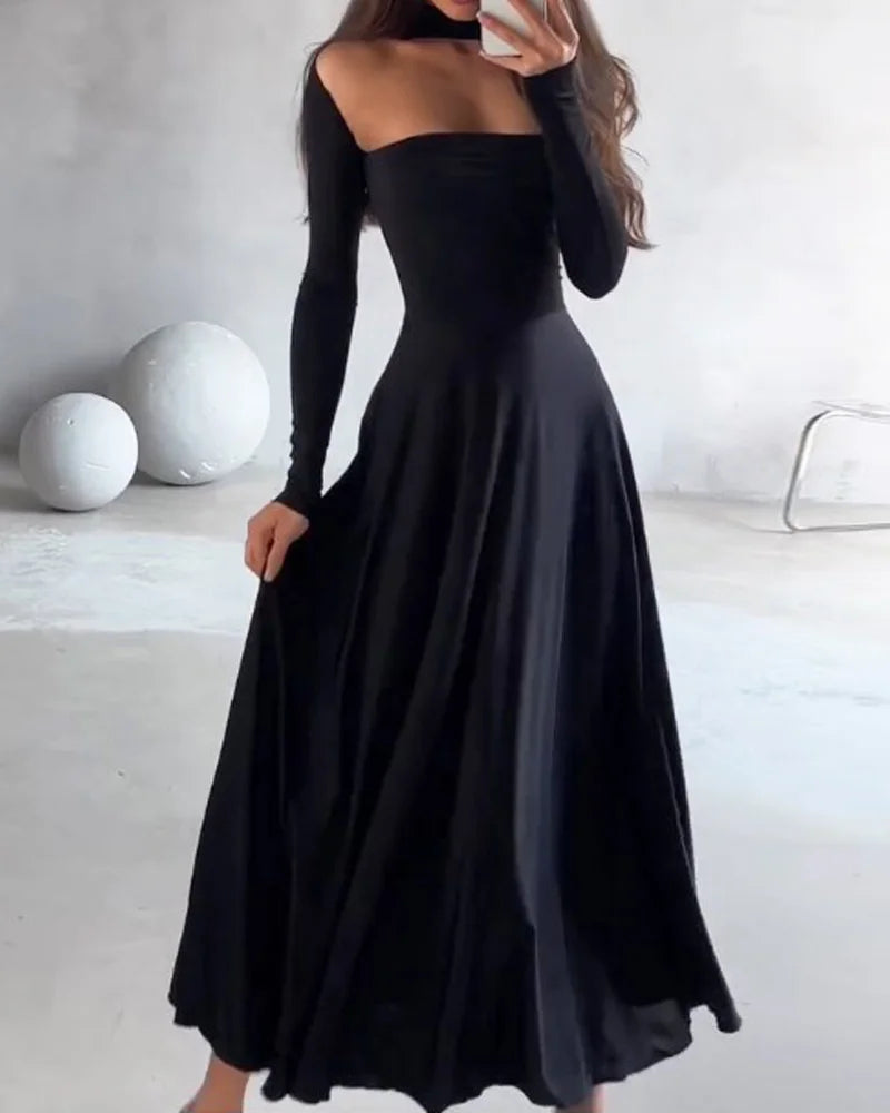 Valentina™| Abito elegante a maniche lunghe tinta unita