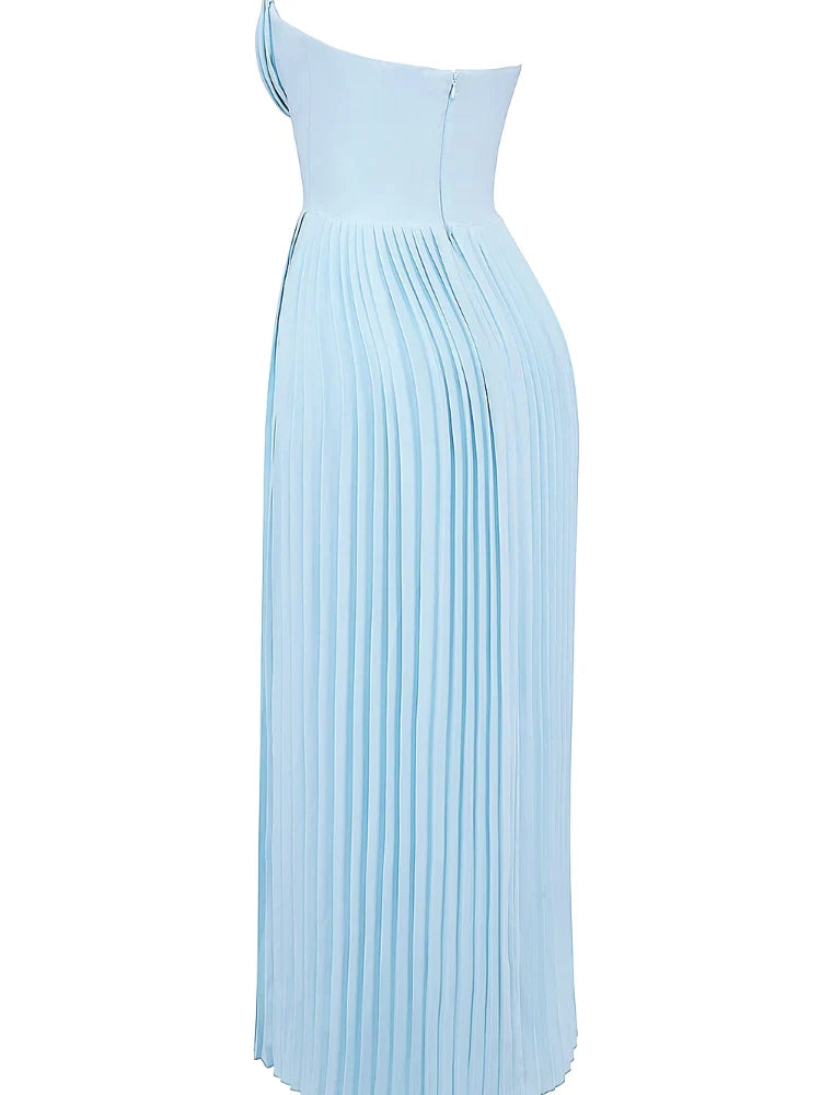 Valentina™|  Abito lungo plissettato blu oceano