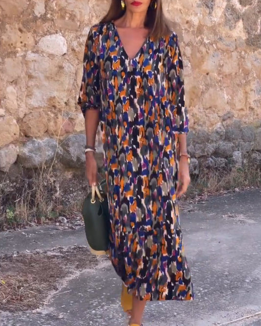 Viola™ – Vestito con scollo a V e stampa rétro