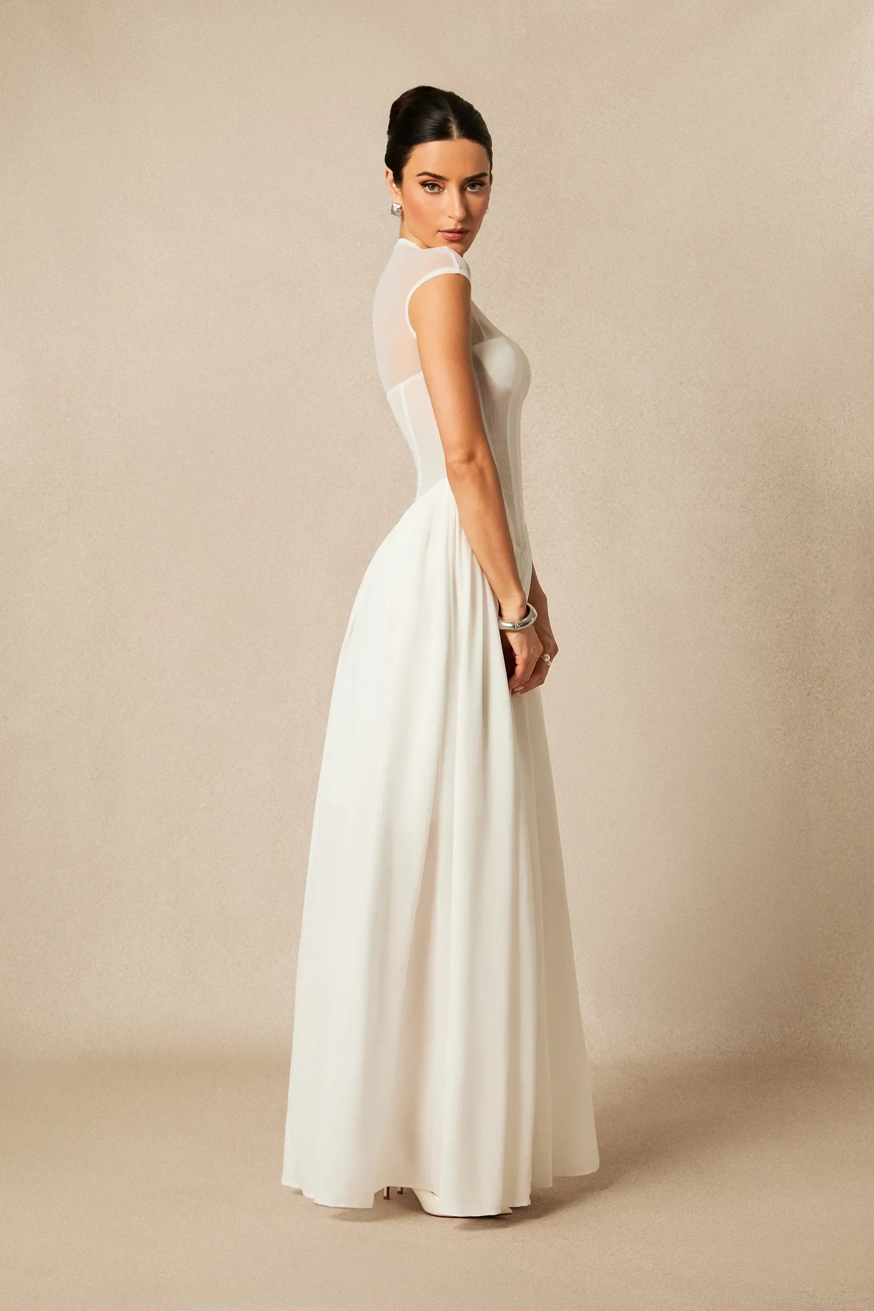 Alyssa - White Cap Sleeve Corset Maxi Dress