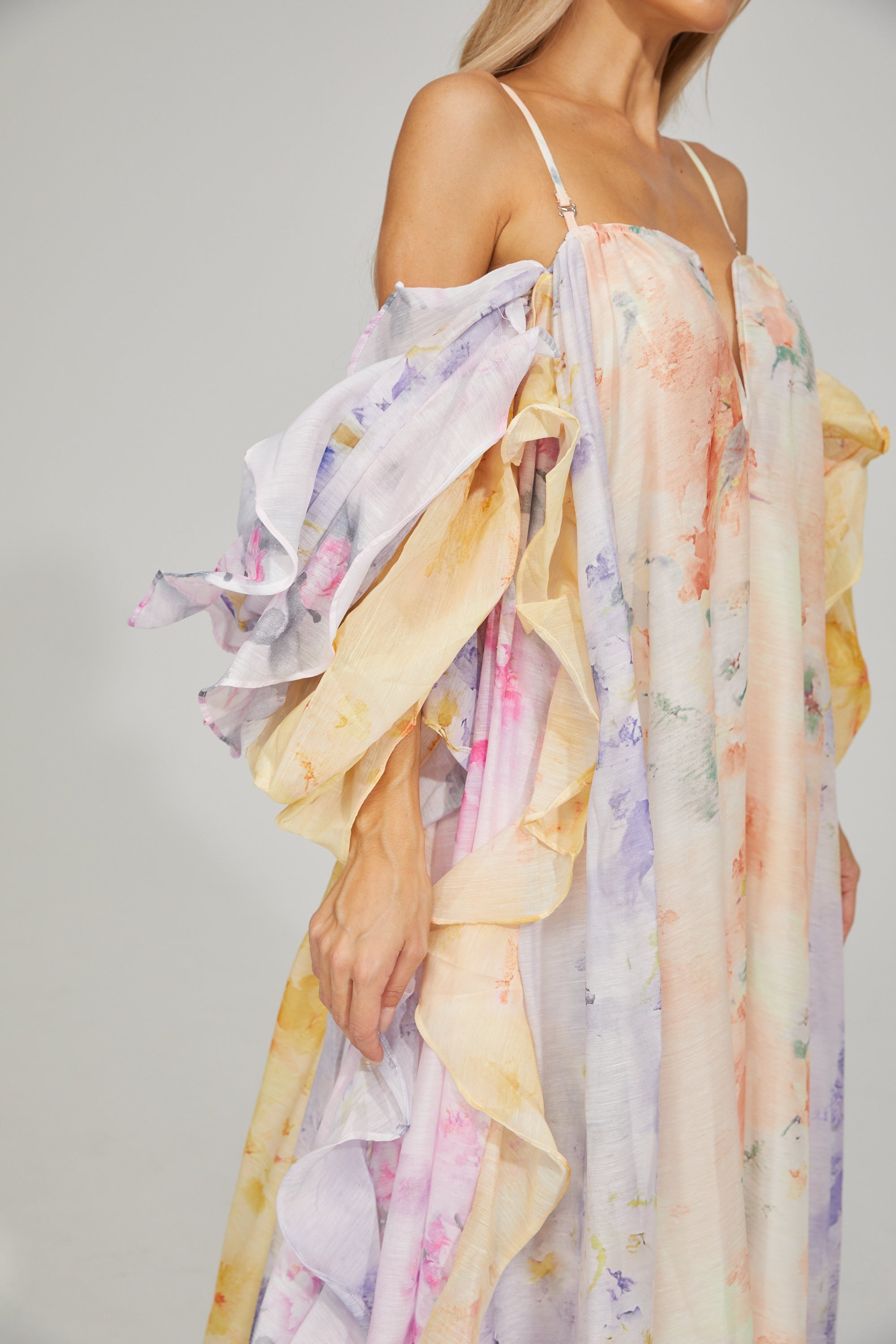 Valentina™| Maxi abito con volant floreale