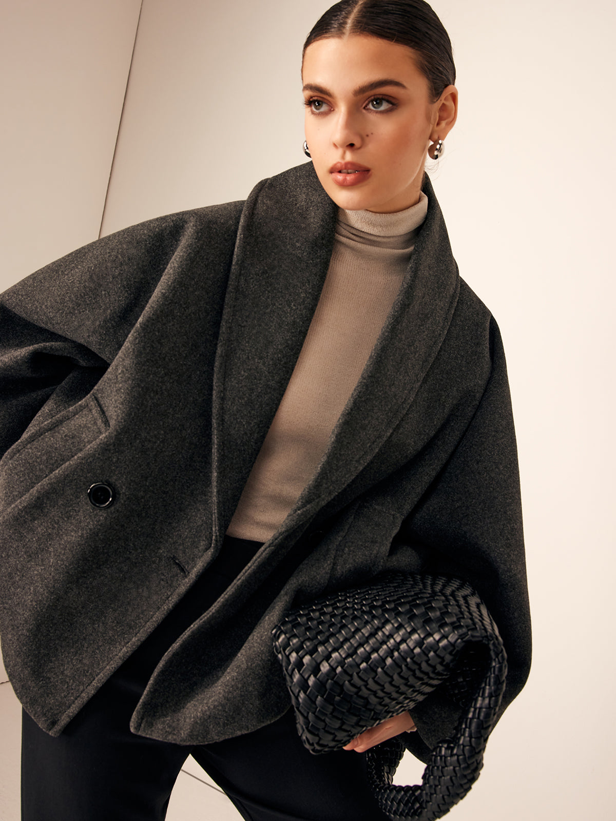 Valentina™| Cappotto in lana con tasche in tweed