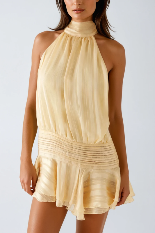 Luminosa - Mini abito con volant e collo all'americana