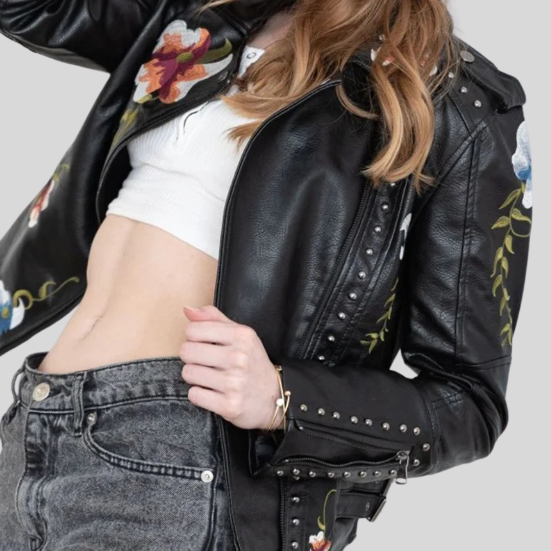 GIACCA IN PELLE EMILIA-CALOU CON RICAMO FLOREALE RÉTRO