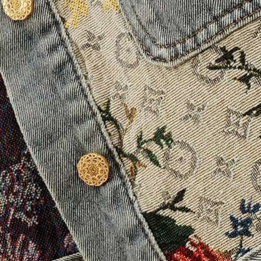 Sofia Amoretti Giacca in Denim Floreale Retrò