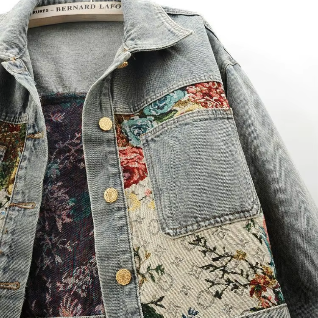 Sofia Amoretti Giacca in Denim Floreale Retrò